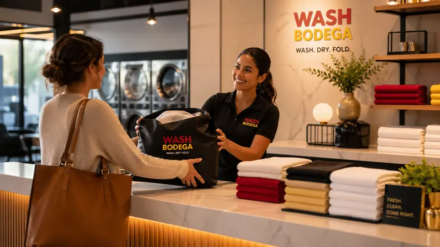 Temporary Wash Bodega brand visual for wash and fold service.